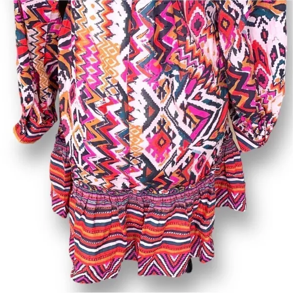 Zara Angie Belted Abstract Print Mini Dress Pink Red Boho‎ Ruffle Drop Waist XS - Image 8