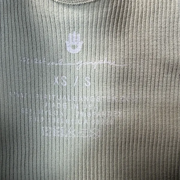 Spiritual Gangster Women's XS/S Ribbed Scalloped V-Neck Cropped Tank Top Green - Image 5