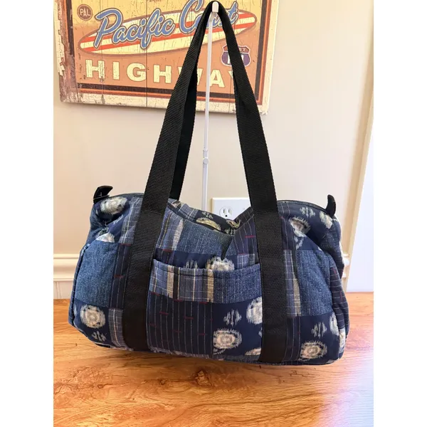 Artisan Quilted Patchwork Indigo Duffel Weekender Bag Large Blue Boho Style‎ - Image 3