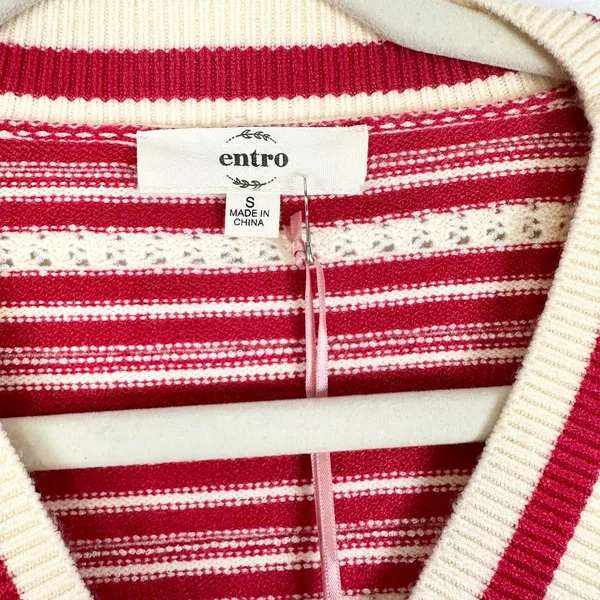 Entro Bow Sweater Top Size Small NWT Stripe Pointelle Knit Whimsical Feminine - Image 8