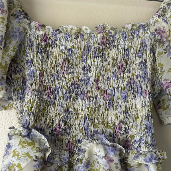 Astr the Label Purple Floral Flutter Sleeve Top Size XS - Image 8