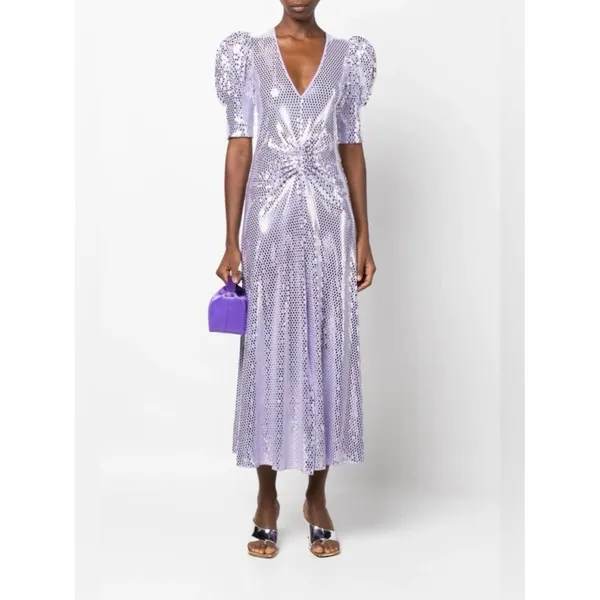 NWT ROTATE Birger Christensen Sierina Sequin Puff Sleeve Ruched Dress Lavender 0 - Image 5