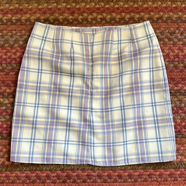Purple Tartan Plaid High Rise Mini Skirt - Image 3