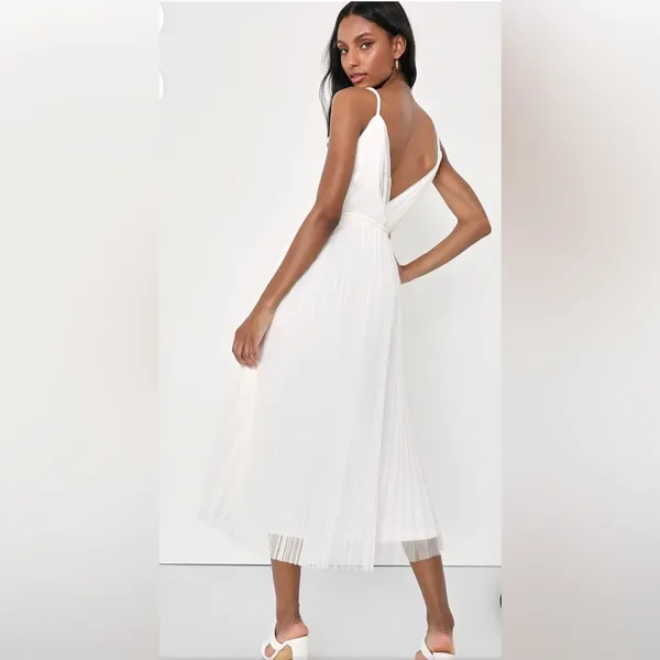 New Lulus Medium Sweet Greek Goddess‎ White Mesh Dress Romantic Cottagecore - Image 2