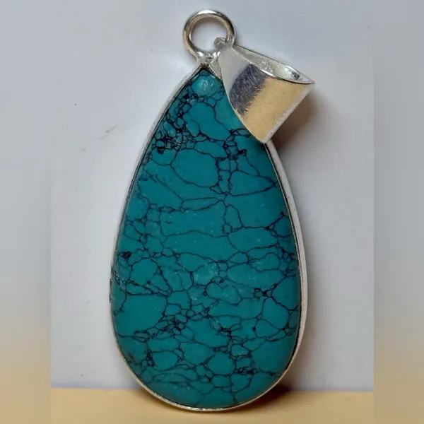 Silver and Turquoise Pendant with 925 Silver Blue - Image 2