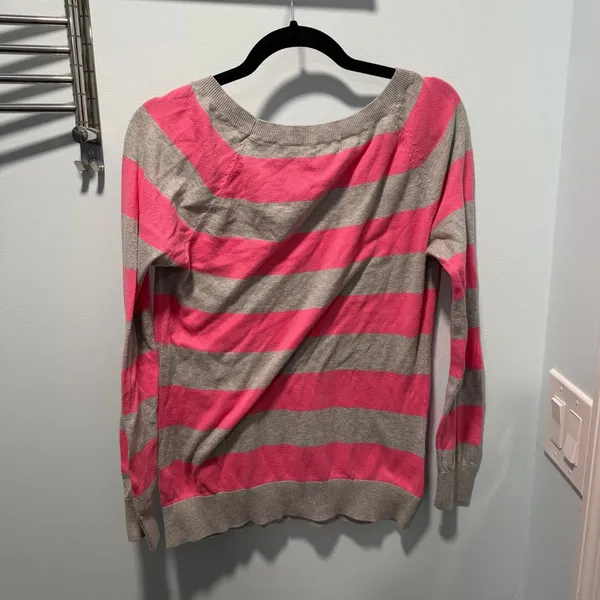 Y2k Old Navy‎ Womens Pink Grey Striped Cotton henley - Image 3
