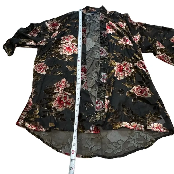 American Eagle Outfitters Size XS 3/4 Sleeve Velour‎ Pink Floral Mesh Open Top - Image 5