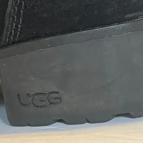 UGG Australia Boots Womens 8 Black Suede‎ Shearling Lined Buckle Moto Lug Sole - Image 5