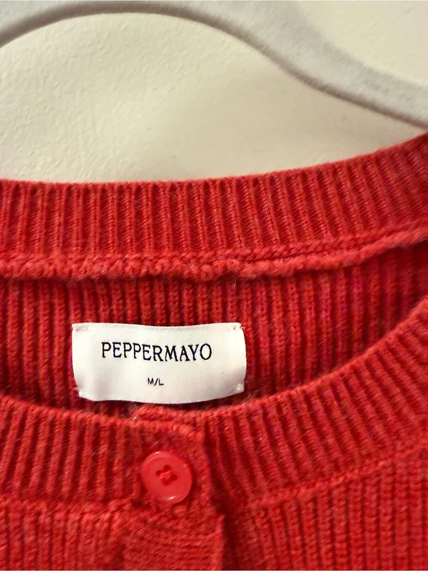Peppermayo Red Ribbed Button-Up Cropped Cardigan - Image 4