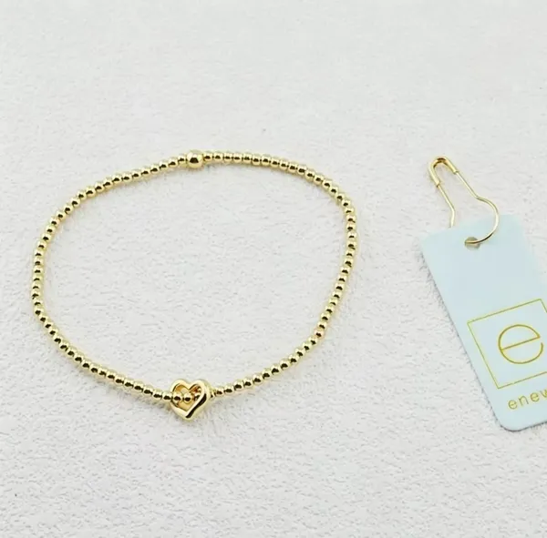 Gold Hollow Heart Pendant Enewton Beaded Stretch Bracelet Stackable Accessory - Image 2