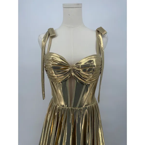 Jovani Metallic‎ Lamé Tie-Strap Boho Gown Size 4 - Image 6