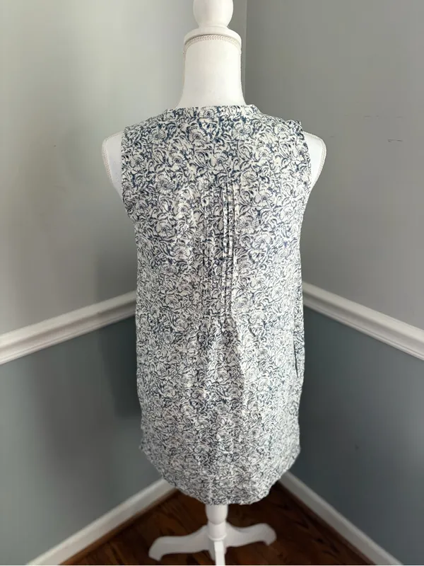 Faherty Isha Dress XS Cream Imma Floral Linen Blend Pintuck Mini Dress NWOT - Image 7