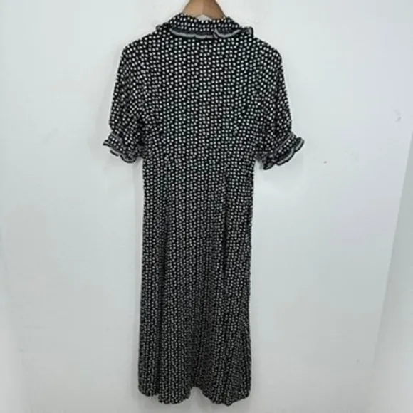 Max Studio London Women's XS Black White Polka Dot Midi‎ Dress Ruffle Trim NWT - Image 12