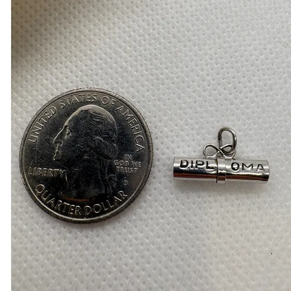 Vintage Silver Tone Diploma Scroll Charm Graduation‎ Commemorative Pendant - Image 4