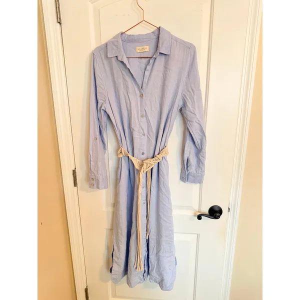 Calypso St. Barth Shirtdress Womens S Blue Linen Blend Macrame Belt‎ Midi Dress - Image 4