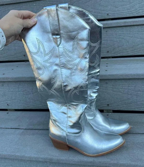 Silver Metallic Cowgirl Boots Cute Country Western Fashion Rave, Festival - Image 2