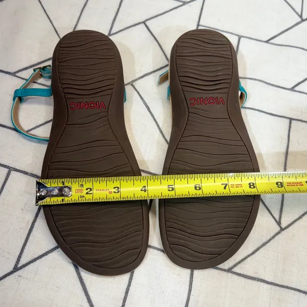 Vionic Sandals Size 8 Teal Leather Gold Studded Orthotic T-Strap‎ Ankle Strap - Image 8