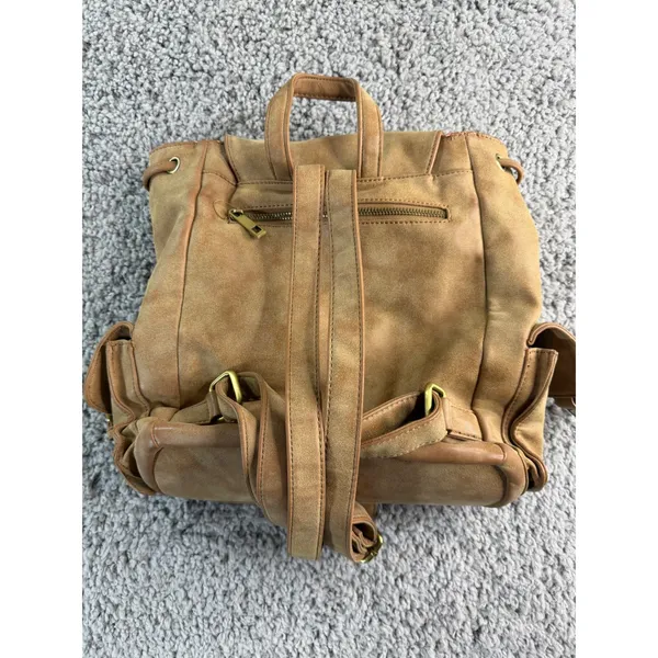 Urban Expression Tan Faux Suede Buckle Backpack Camel Distressed Boho Bag - Image 2