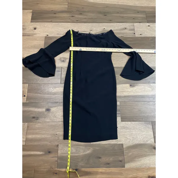 Bardot Solange Dress Size 8 Black Off Shoulder Bell Sleeve Midi Structured - Image 4