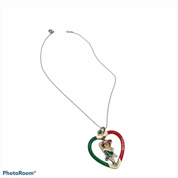 Vintage‎ Mexican Flag colors heart necklace with articulating spinning dancer - Image 2