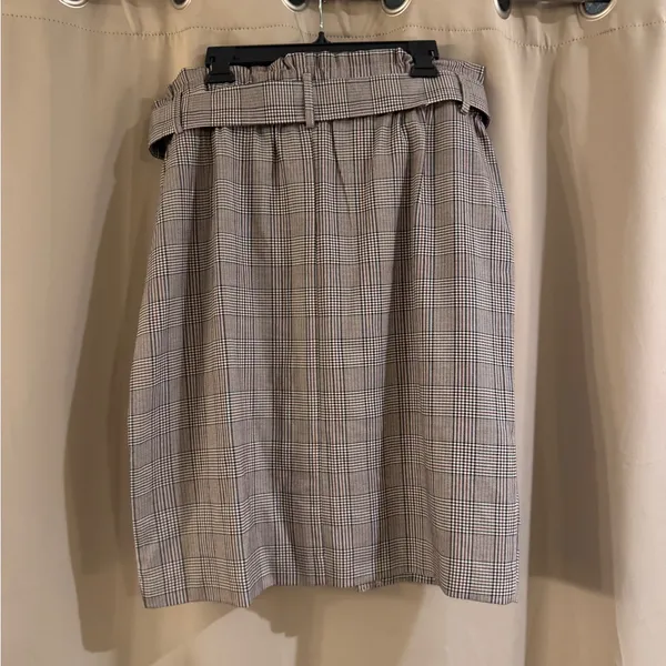 NWT Cato Brown and Black Plaid Midi Skirt with Belt Detail - Image 4