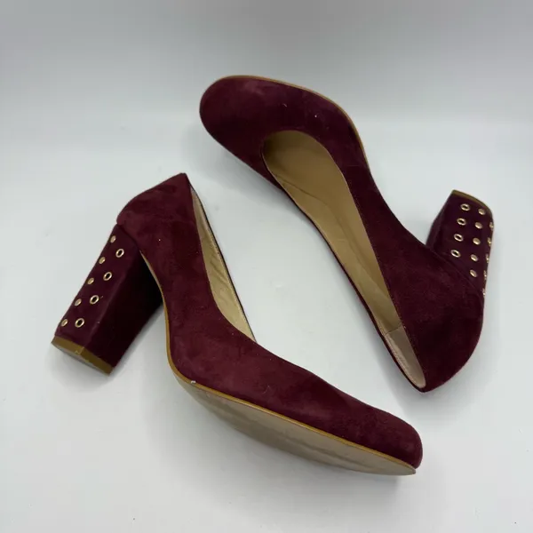 Kate Spade Burgundy Suede Grommet Heel Pump Size 7 block heels - Image 6