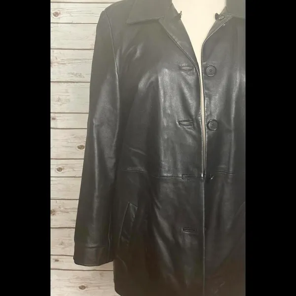 London Fog mob wife black leather jacket Size Large - Image 3