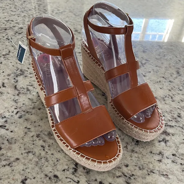 Franco Sarto‎ Cassia Cognac Brown Espadrille Wedge Sandals T-Strap Womens 6M NWT - Image 3
