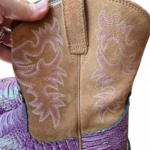 Ariat Fatbaby Western Boots Women’s 10 Purple Croc Print Brown Suede 10014042 - Image 8