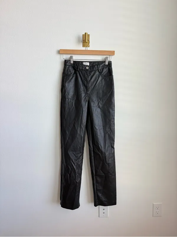 Aritzia Wilfred The Melina Pant Black Vegan Leather Straight Leg Size 0 - Image 4
