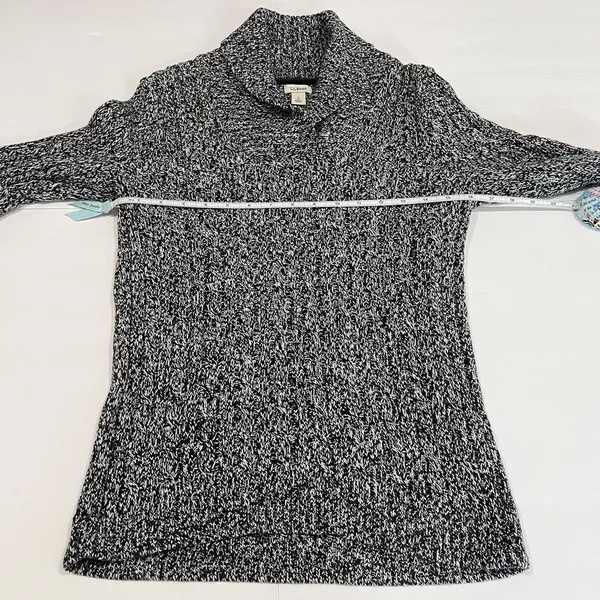 LL Bean Black Marled Pullover Cable V Neck Shawl Collar Cotton‎ Sweater SMALL - Image 6