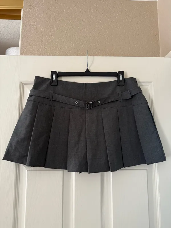 Zara Grey Belted Pleated Mini Skirt   - Image 2