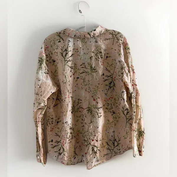 J. Jill Floral Cream Red‎ Green Peach Button Down Shirt Top S Cotton Silk - Image 2