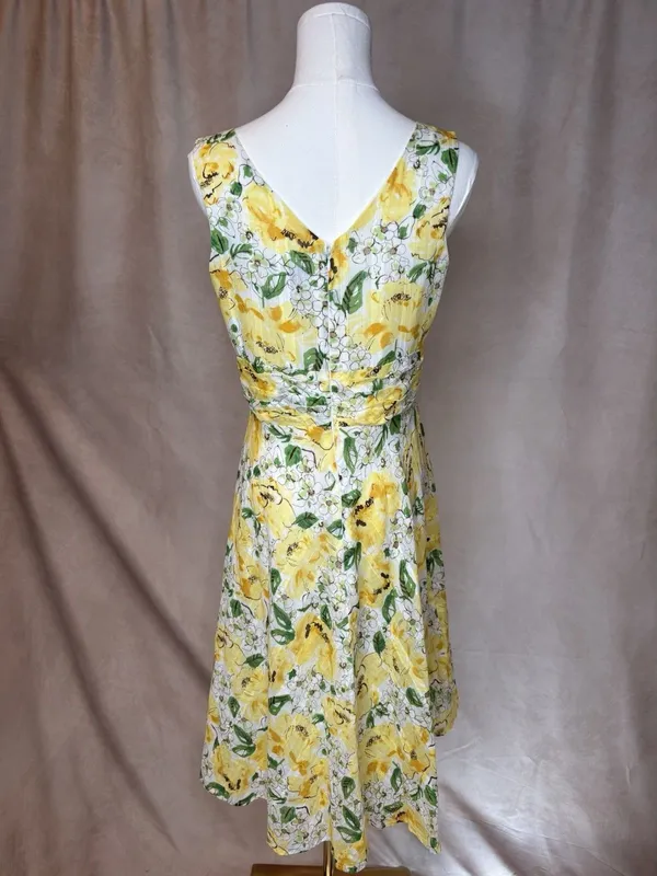 Vtg Robbie Bee Yellow Floral Cotton Dress Petite 10P Cottagecore Sun - Image 2