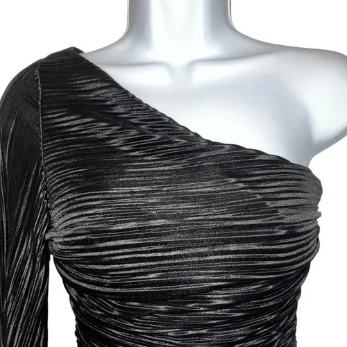 LUCY IN THE SKY Black One Shoulder Mini Dress‎ With Long Sleeve EUC Medium - Image 3