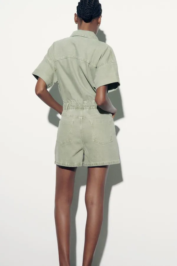 romper jumpsuit denim jeans olive green - Image 8