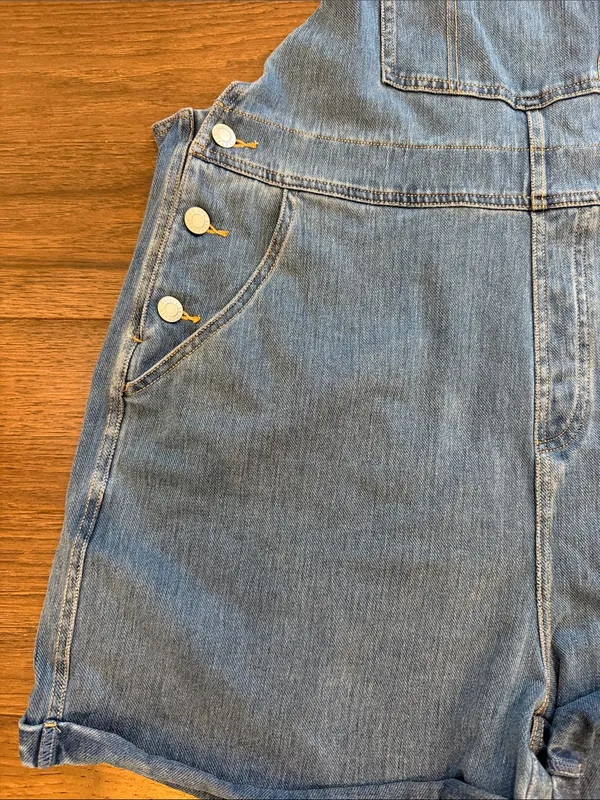 HALARA Flex Rolled Hem Washed Denim Casual Short Overalls Size XL - C45-061 - Image 7