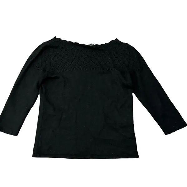 Lauren Ralph Lauren Womens Silk Cashmere Crochet Boatneck Sweater Black XL - Image 9