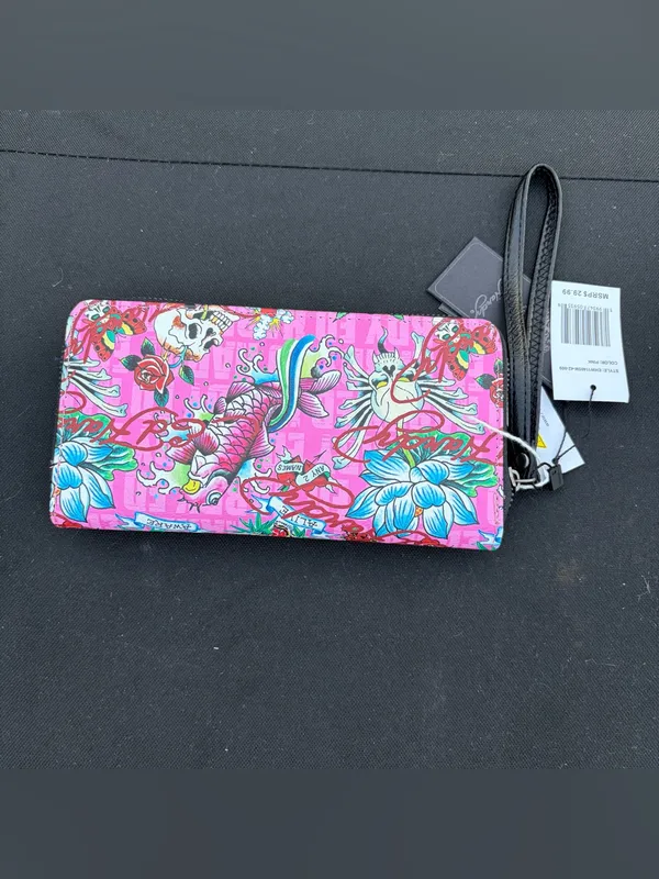 Ed Hardy Pink Tattoo-Print Zip-Around Wristlet Wallet - Image 3