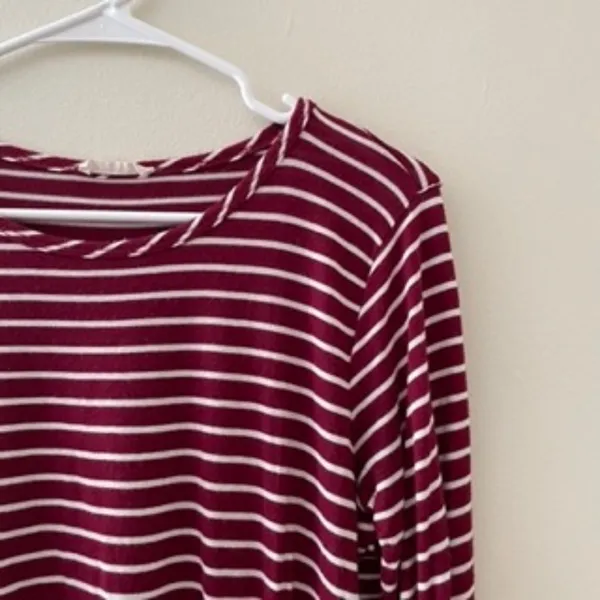 M-‎ Olivia Rae Red and White Striped Soft Long Sleeved Women's Top Knot Decor - Image 2