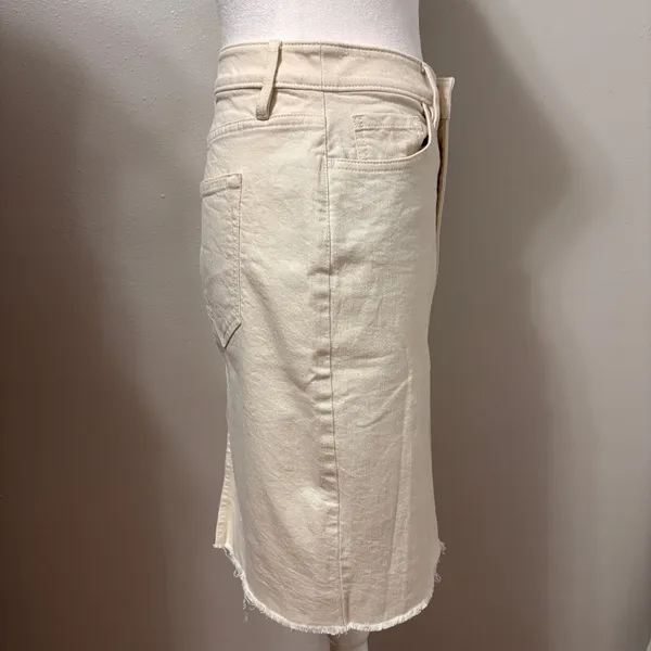 Banana Republic Button Fly Raw Hem Denim Pencil‎ Skirt Women 2P Cream Minimalist - Image 2