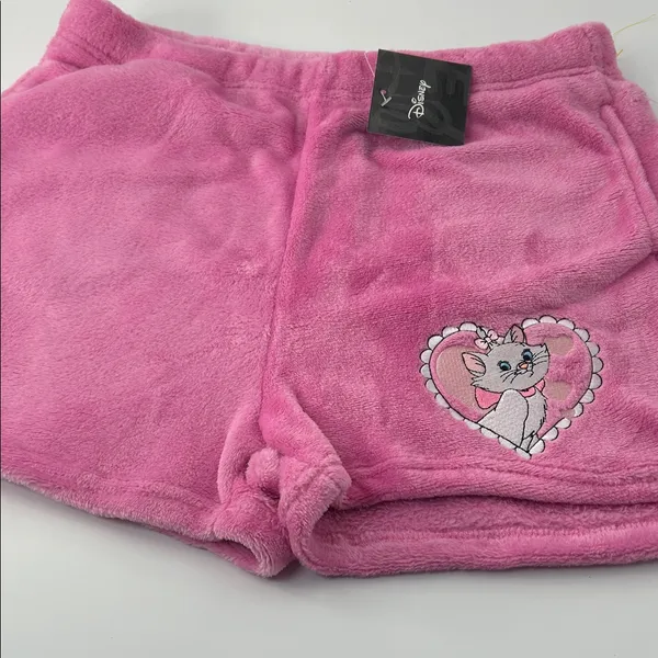 Disney Pink Fleece Shorts with Heart Cat Design - Image 14