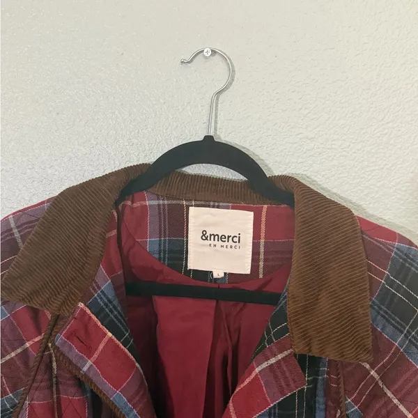 &merci Red Plaid Corduroy Collar Jacket - Image 4