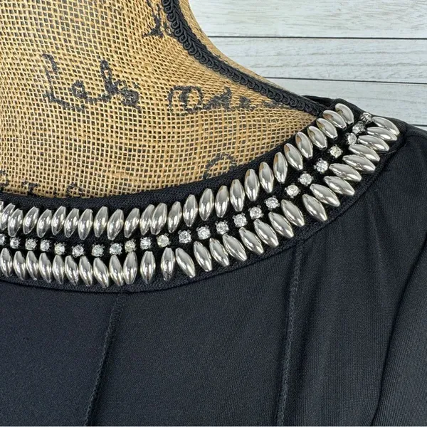 Maria Gabrielle Beaded Neckline Belted Panel Knit Midi Dress Black Large‎ - Image 6