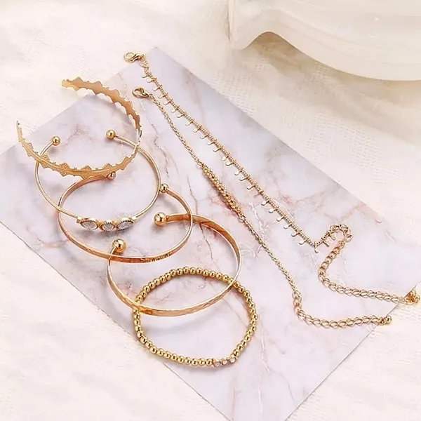 NEW Solid Gold‎ Plated 7 pc Boho Stacking Bracelet Set - Image 10