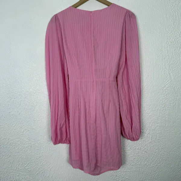 Hello Molly Wondering Heights Mini Dress Long Sleeves Pink Tie Back Size 8 - Image 4