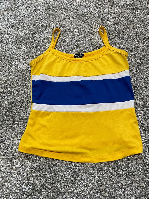 Rue 21 Yellow & Navy Blue Striped Cropped Tank Top - Image 2