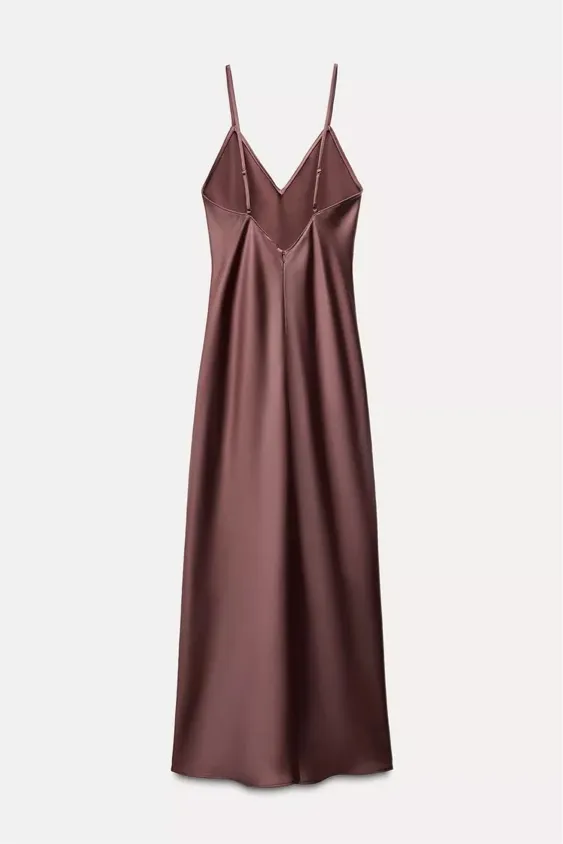 Zara dress midi maxi satin wedding lingerie chocolate brown party cocktail - Image 13