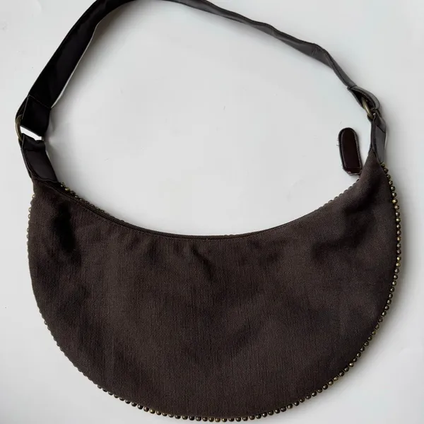 Beaded Made In India Brown Crescent Mini Shoulder Bag Party Purse Zipper Y2K - Image 6