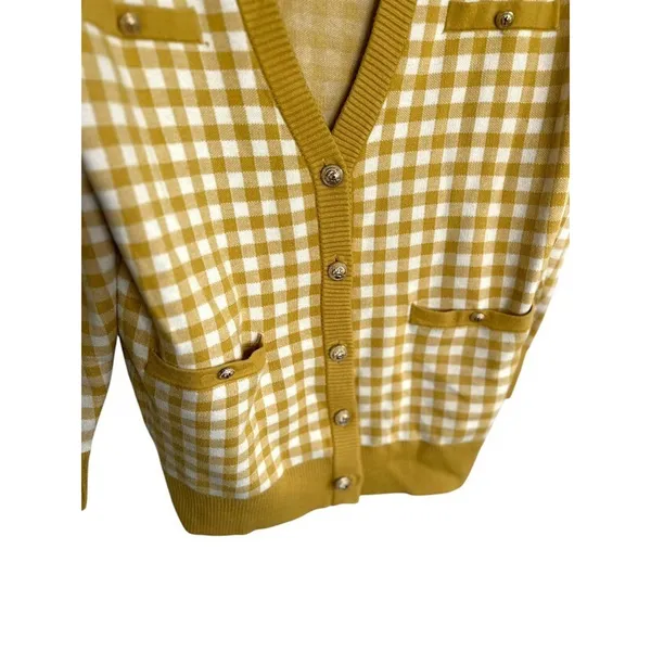 Joie Womens‎ M Oversized Butter Yellow Gingham Cardigan Preppy Academia Grandpa - Image 4